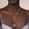 Enamel - 14K Yellow Gold Diamond and Blue Topaz Y-Layer Necklace With Flower Pattern J-Back and White Enamel - 0.14 ct