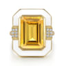 Enamel - 14K Yellow Gold Diamond and Citrine Cocktail Ring with White Enamel - 0.14 ct