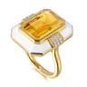 Enamel - 14K Yellow Gold Diamond and Citrine Cocktail Ring with White Enamel - 0.14 ct