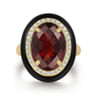 Enamel - 14K Yellow Gold Diamond and Garnet Cocktail Ring with Black Enamel - 0.24 ct