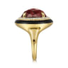 Enamel - 14K Yellow Gold Diamond and Garnet Cocktail Ring with Black Enamel - 0.24 ct