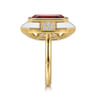 Enamel - 14K Yellow Gold Diamond and Garnet Cocktail Ring with White Enamel - 0.14 ct