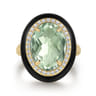 Enamel - 14K Yellow Gold Diamond and Green Amethyst Cocktail Ring with Black Enamel - 0.24 ct