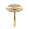 Enamel - 14K Yellow Gold Diamond and Green Amethyst Cocktail Ring with White Enamel - 0.14 ct