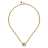 Enamel - 14K Yellow Gold Diamond and Green Amethyst Necklace With Flower Pattern J-Back and White Enamel - 0.19 ct