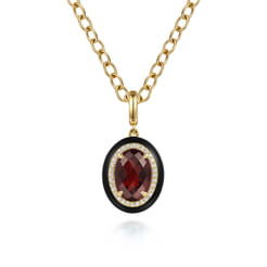 Enamel---14K-Yellow-Gold-Diamond-and-Oval-Shape-Garnet-Necklace-With-Flower-Pattern-J-Back-and-Black-Enamel1