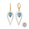 Enamel - 14K Yellow Gold Diamond and Pear Blue Topaz Drop Earrings with White Enamel - 0.25 ct