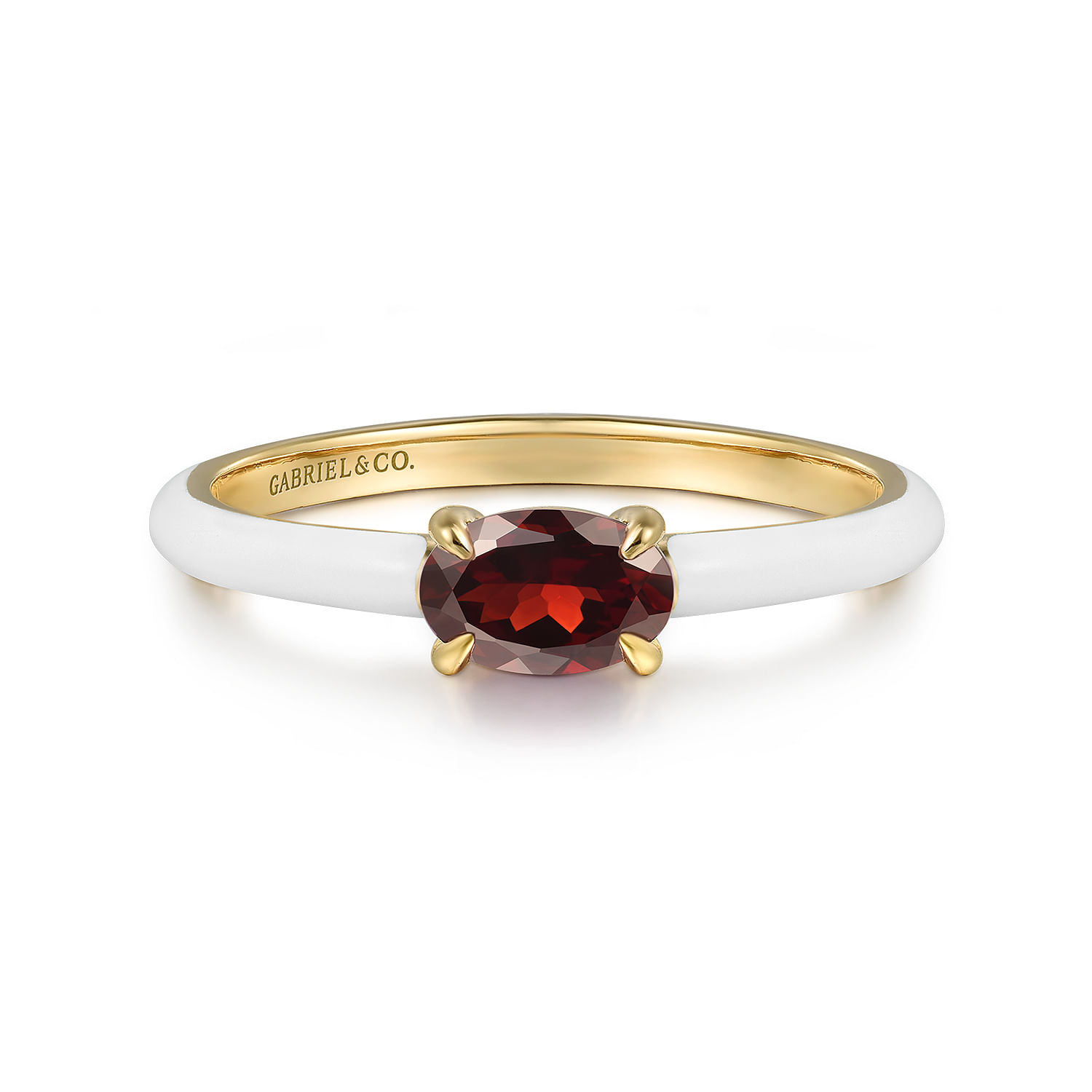 Enamel - 14K Yellow Gold Garnet Cocktail Stackable with White Enamel