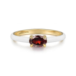 Enamel - 14K Yellow Gold Garnet Cocktail Stackable with White Enamel