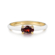 Enamel - 14K Yellow Gold Garnet Cocktail Stackable with White Enamel