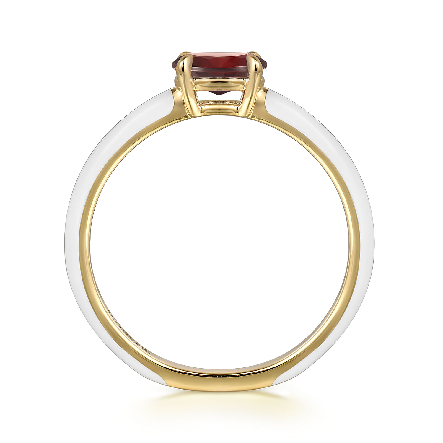 Enamel - 14K Yellow Gold Garnet Cocktail Stackable with White Enamel