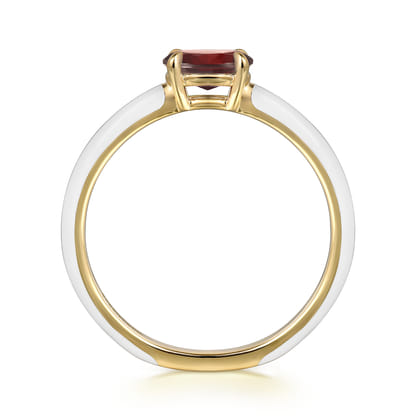 Enamel - 14K Yellow Gold Garnet Cocktail Stackable with White Enamel