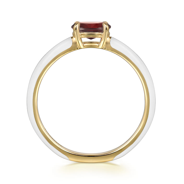 Enamel - 14K Yellow Gold Garnet Cocktail Stackable with White Enamel - Shot 2