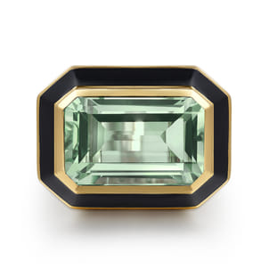Enamel - 14K Yellow Gold Green Amethyst Cocktail Ring with Black Enamel
