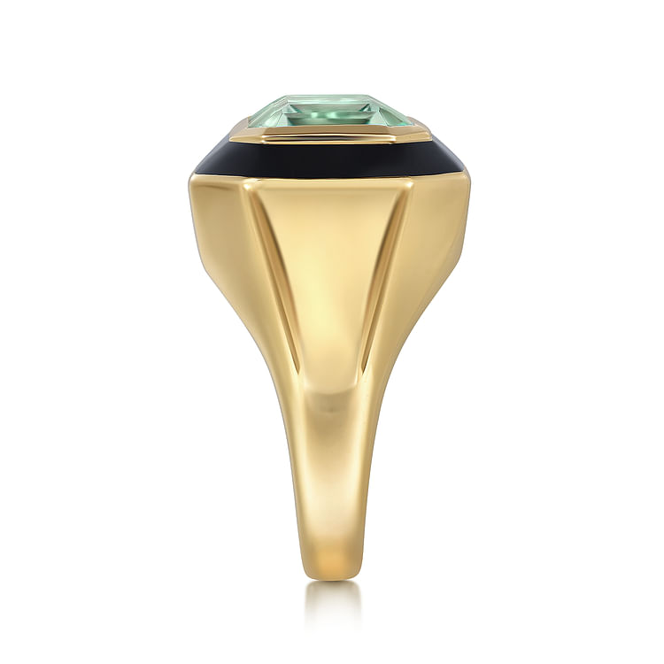 Enamel - 14K Yellow Gold Green Amethyst Cocktail Ring with Black Enamel