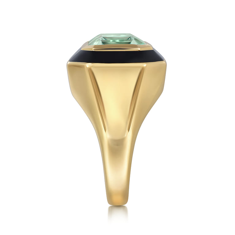 Enamel - 14K Yellow Gold Green Amethyst Cocktail Ring with Black Enamel - Shot 4
