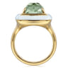 Enamel - 14K Yellow Gold Green Amethyst Cocktail Ring with White Enamel
