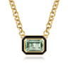 Enamel - 14K Yellow Gold Green Amethyst Necklace With Flower Pattern J-Back and Black Enamel