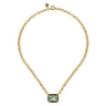Enamel - 14K Yellow Gold Green Amethyst Necklace With Flower Pattern J-Back and Black Enamel