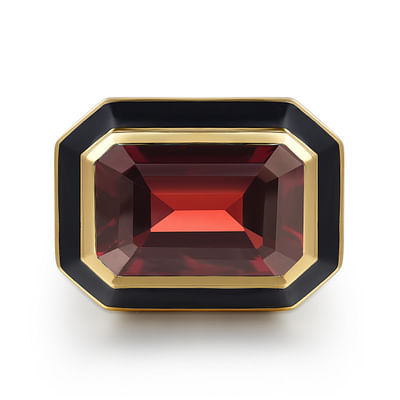 Enamel - 14K Yellow Gold Green Garnet Cocktail Ring with Black Enamel