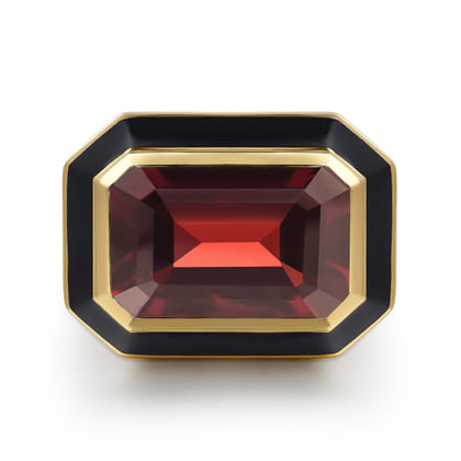 Enamel - 14K Yellow Gold Green Garnet Cocktail Ring with Black Enamel