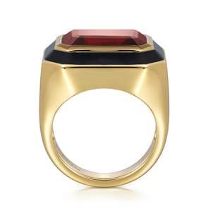 Enamel - 14K Yellow Gold Green Garnet Cocktail Ring with Black Enamel