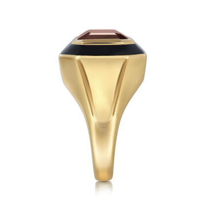 Enamel - 14K Yellow Gold Green Garnet Cocktail Ring with Black Enamel