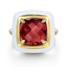 Enamel - 14K Yellow Gold Green Garnet Cocktail Ring with White Enamel
