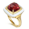 Enamel - 14K Yellow Gold Green Garnet Cocktail Ring with White Enamel