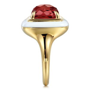 Enamel - 14K Yellow Gold Green Garnet Cocktail Ring with White Enamel