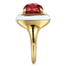 Enamel - 14K Yellow Gold Green Garnet Cocktail Ring with White Enamel