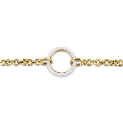 Enamel - 14K Yellow Gold Hollow Tube Link Bracelet with White Enamel