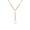 Enamel - 14K Yellow Gold Hollow Tube Link Y knot Necklace with White Enamel