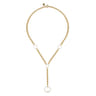 Enamel - 14K Yellow Gold Hollow Tube Link Y knot Necklace with White Enamel
