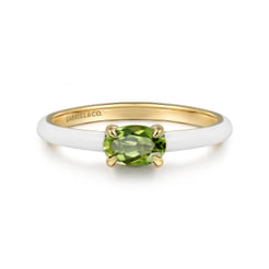 Enamel - 14K Yellow Gold Peridot Cocktail Stackable with White Enamel