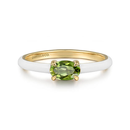 Enamel - 14K Yellow Gold Peridot Cocktail Stackable with White Enamel