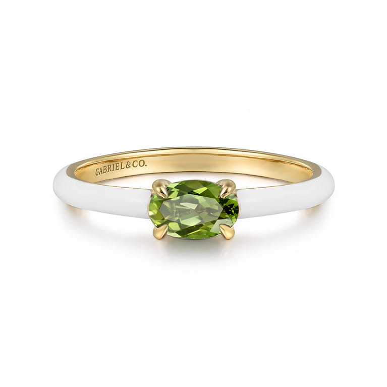 Enamel - 14K Yellow Gold Peridot Cocktail Stackable with White Enamel - Shot 1