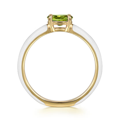 Enamel - 14K Yellow Gold Peridot Cocktail Stackable with White Enamel