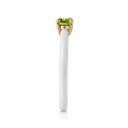 Enamel - 14K Yellow Gold Peridot Cocktail Stackable with White Enamel
