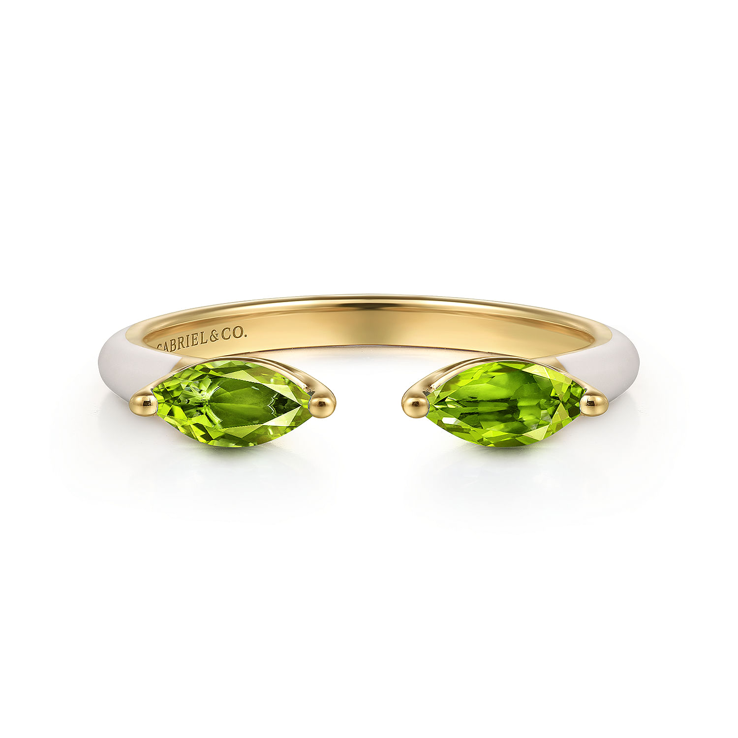 Enamel - 14K Yellow Gold Peridot Open Stackable with White Enamel