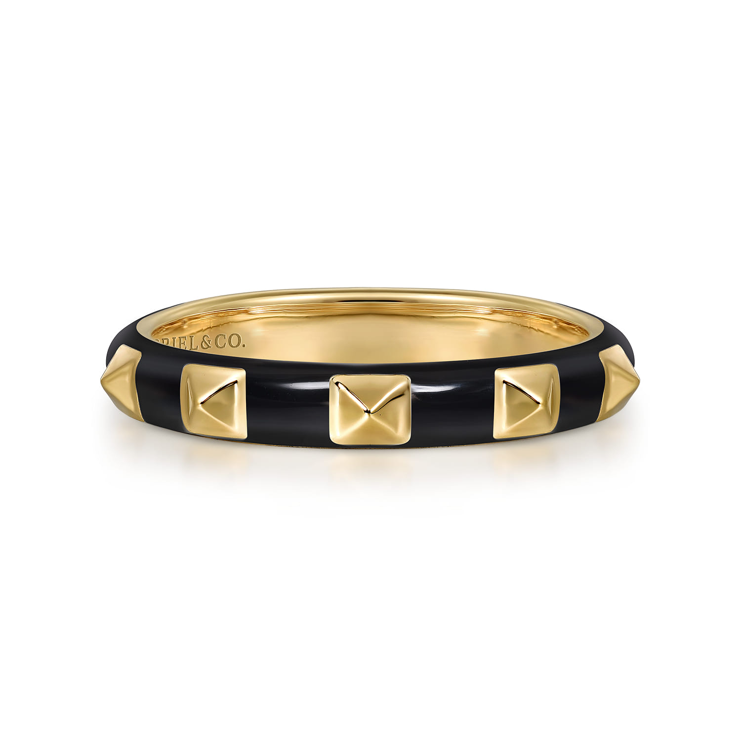 Enamel - 14K Yellow Gold Pyramid Stackable with Black Enamel - Shot 1
