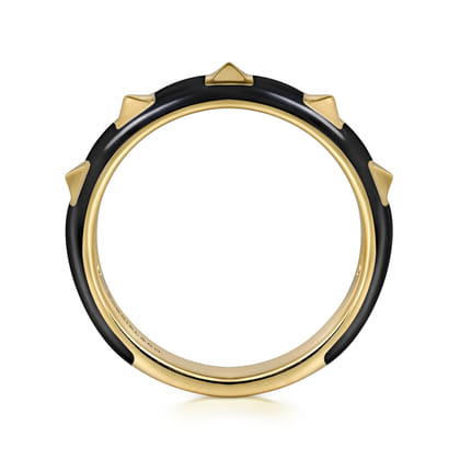 Enamel - 14K Yellow Gold Pyramid Stackable with Black Enamel