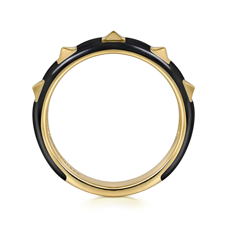 Enamel - 14K Yellow Gold Pyramid Stackable with Black Enamel - Shot 2