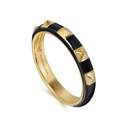 Enamel - 14K Yellow Gold Pyramid Stackable with Black Enamel
