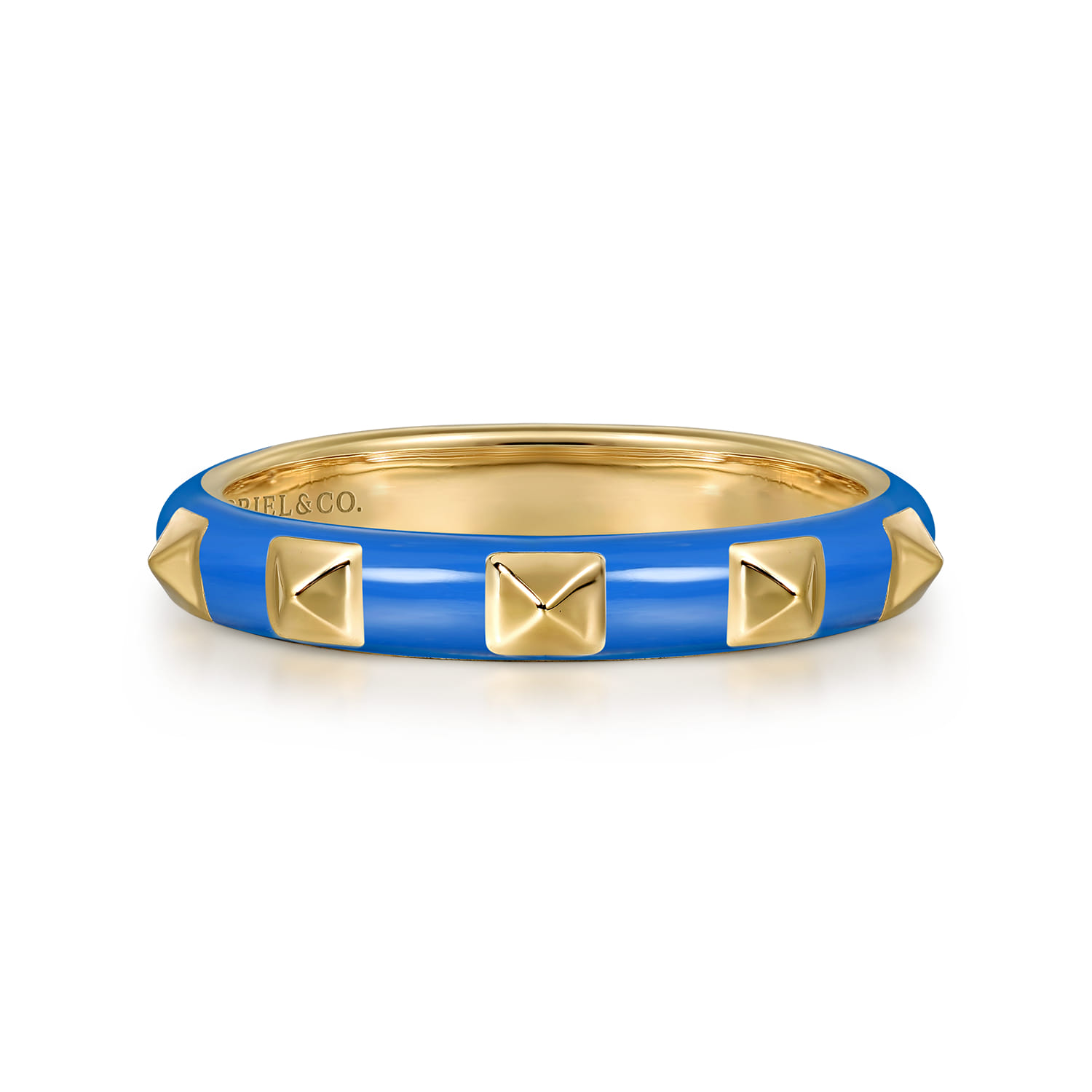 Enamel - 14K Yellow Gold Pyramid Stackable with Blue Enamel - Shot 1