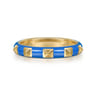 Enamel - 14K Yellow Gold Pyramid Stackable with Blue Enamel