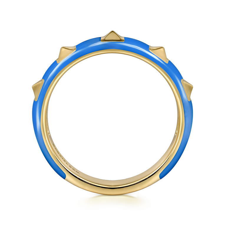 Enamel - 14K Yellow Gold Pyramid Stackable with Blue Enamel - Shot 2