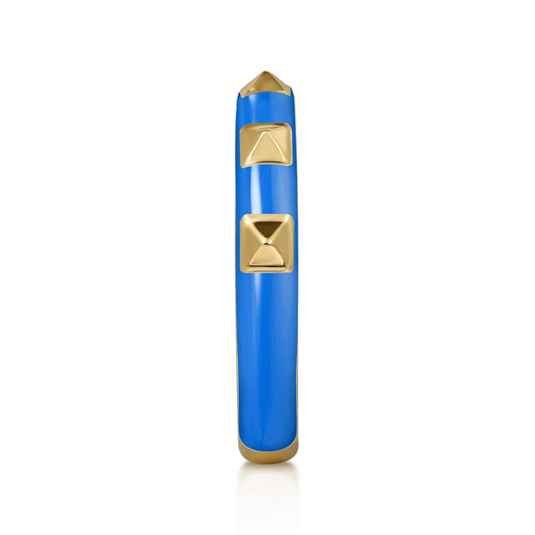 Enamel - 14K Yellow Gold Pyramid Stackable with Blue Enamel - Shot 4