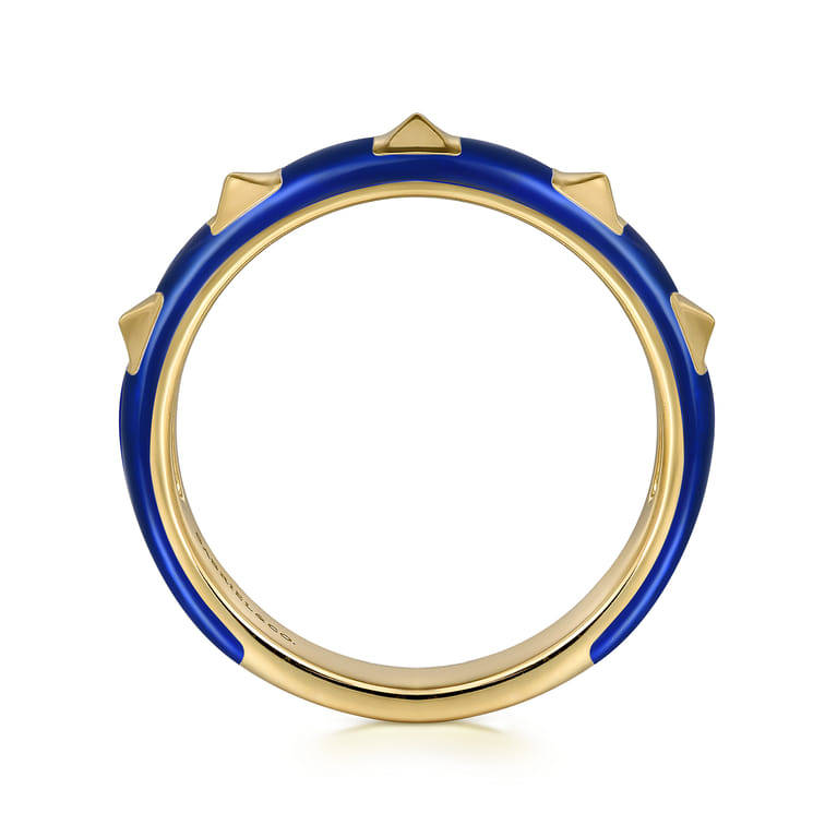 Enamel - 14K Yellow Gold Pyramid Stackable with Chrome Blue Enamel - Shot 2