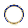 Enamel - 14K Yellow Gold Pyramid Stackable with Chrome Blue Enamel